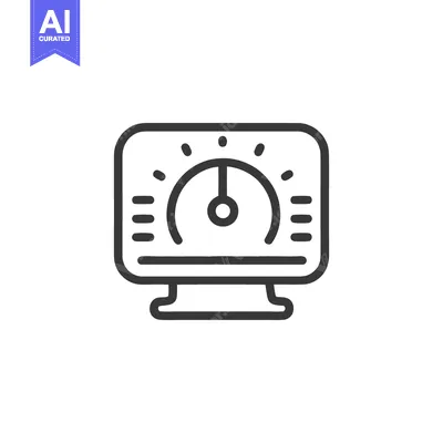 Aset premium populer: Minimalist Computer Monitor Icon Displaying Speedometer, Black Outline