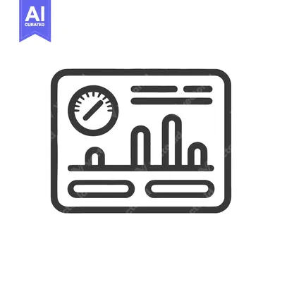 Aset premium populer: Stylized Control Panel Icon with Gauge and Graph Display in Black Outl