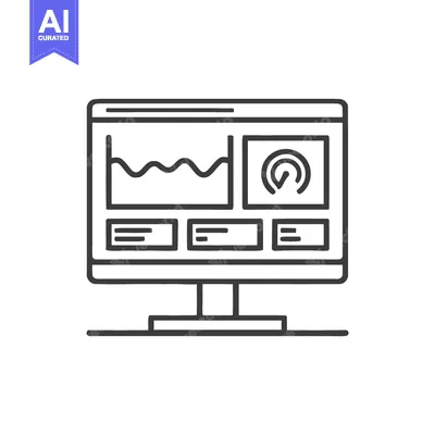 Popular premium asset: Minimalist Line Art: Computer Displaying Data Analytics Dashboard Inte