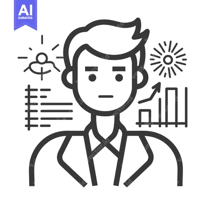 Aset premium populer: An illustrated businessman surrounded by charts and bright ideas symbo