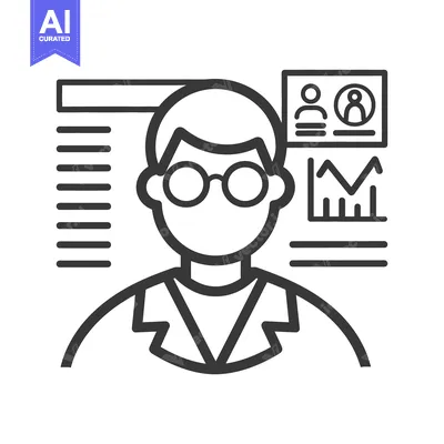 Aset desain premium: Simple black and white line art depiction of a scientist