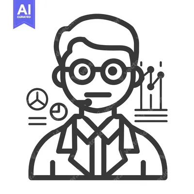 A line art illustration of a professional person with analysis tools
