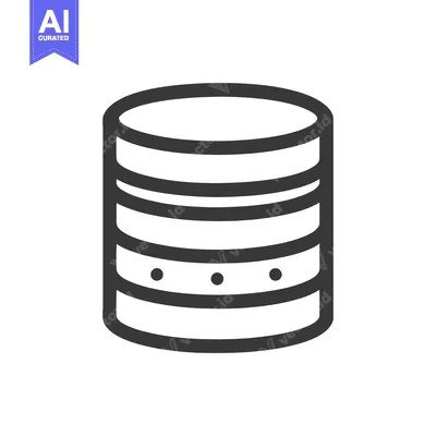 Premium design asset: Minimalist Database Icon: Stacked Cylinders with Data Points on White