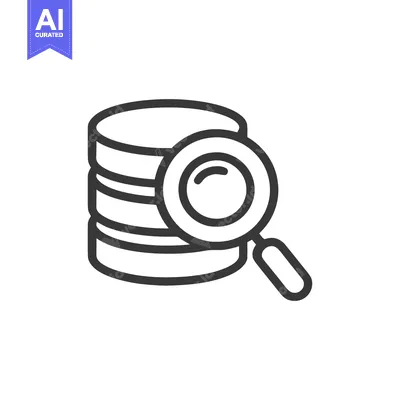 Aset desain premium: Data Analysis Icon: Magnifying Glass Examining Database Stack, Line Ar
