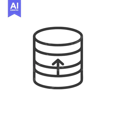 Aset desain premium: Minimalist Database Icon with Upward Arrow, Clean Line Art Style
