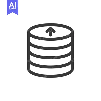 Aset premium populer: Stacked Data Icon with Upward Arrow, Minimalist Design on White Backgr