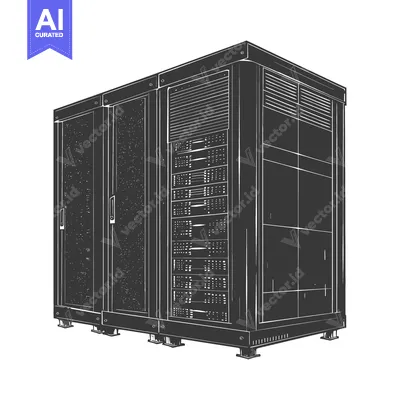 Aset premium populer: A large server rack system illustration design