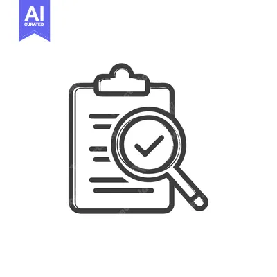 Aset desain premium: Checklist Magnified: Detailed Inspection with Approval Tick, Line Art