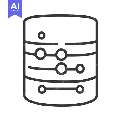 An icon depicting a cylindrical database with information connections