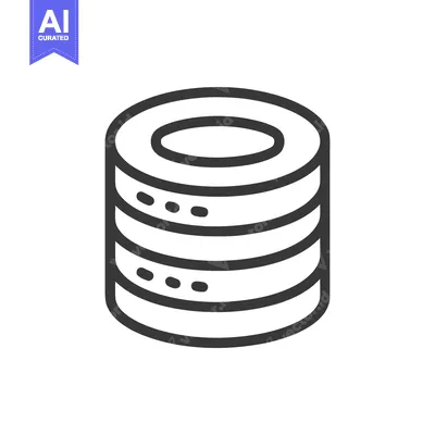 Aset desain premium: Minimalist Database Icon: Three-Tiered Cylinder with Dotted Lines on W