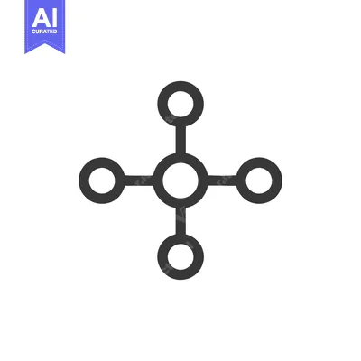 Aset desain premium: Minimalist Network Icon: Central Node Connecting Four Peripheral Circl