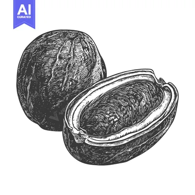 Popular premium asset: Whole and Halved Black Walnut Illustration