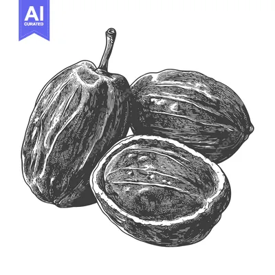 Popular premium asset: A Detailed Engraving Of Whole And Halved Black Walnuts