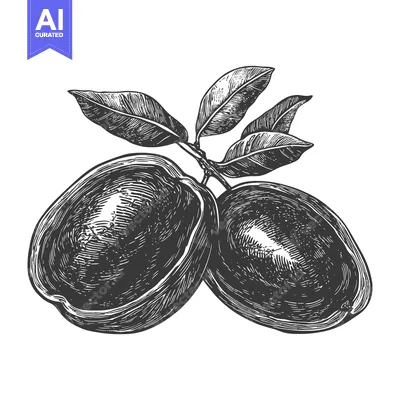 Aset premium populer: Two halves of a tropical fruit with leaves