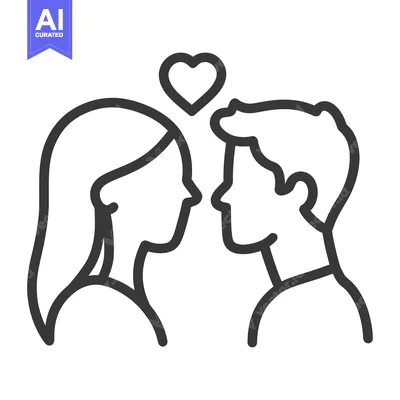 Aset desain premium: Two silhouetted people are in love sharing a heart symbol