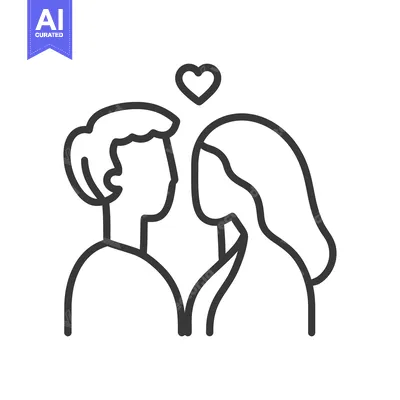 Premium design asset: Two people in love are looking at each other with a heart