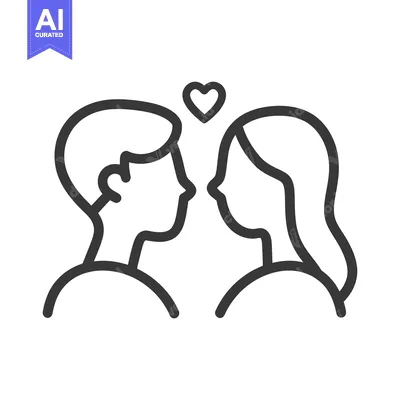 Aset desain premium: Two individuals facing each other with a heart symbol above them