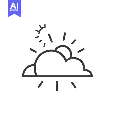 Aset premium populer: Simple illustration shows a sun partially obscured by a fluffy cloud