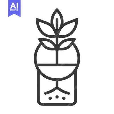 Aset desain premium: A simple black line drawing shows a plant in a container