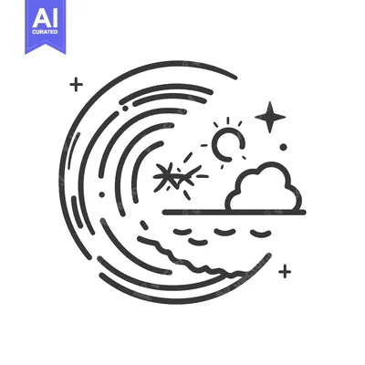 Aset desain premium: A minimalistic drawing representing weather elements and surroundings