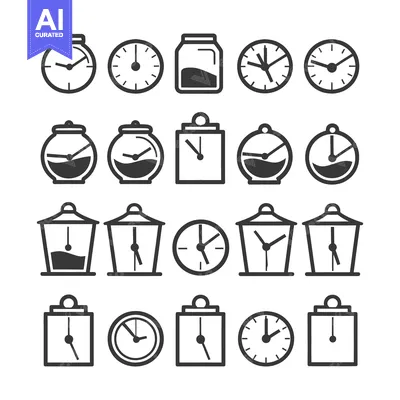 Premium design asset: Various shapes of clocks depicting different times in the image