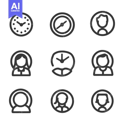 Aset desain premium: Simple digital icons representing time and people in circles