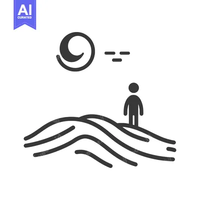Aset desain premium: Silhouette of person standing on a hill with sun and water