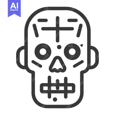 Aset desain premium: A simple line drawing of a stylized zombie head illustration
