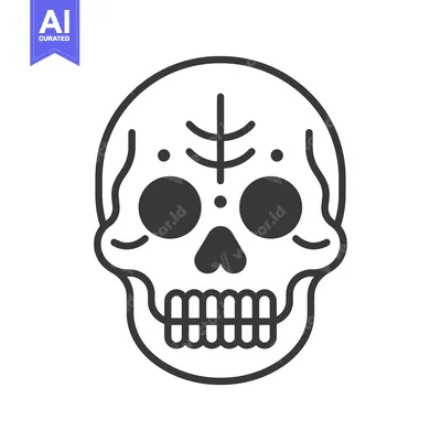 Aset desain premium: A simple black line drawing of a stylized sugar skull