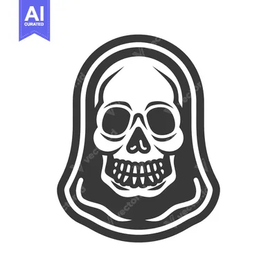 Premium design asset: A Black And White Illustration Of A Skull In A Hood