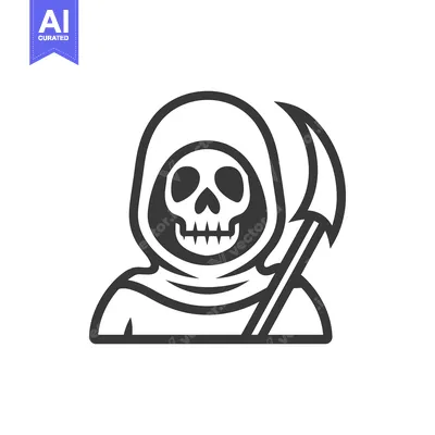 Aset premium populer: A black and white stylized image of the grim reaper holding a scythe