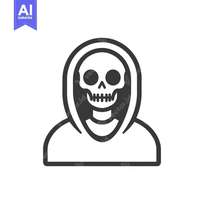 Aset desain premium: A stylized illustration of a skull wearing a hooded cloak