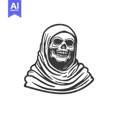 Aset premium populer: A Grim Skull Figure Wearing a Hooded Cloak Illustration