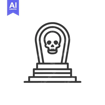 Minimalist Tombstone Icon with Skull, Halloween Vector Illustration