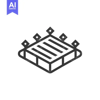 Premium design asset: Minimalist Isometric Bed Icon with Diamond Accents and Striped Surface