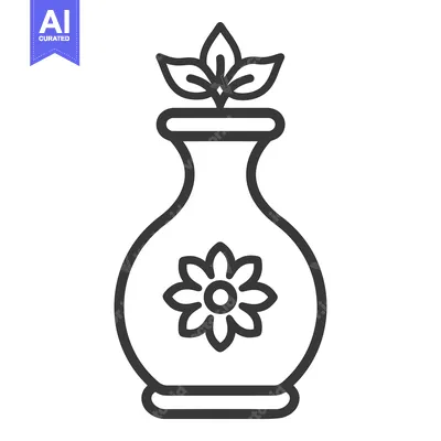 Aset desain premium: A decorative vase with leaves and a floral design element