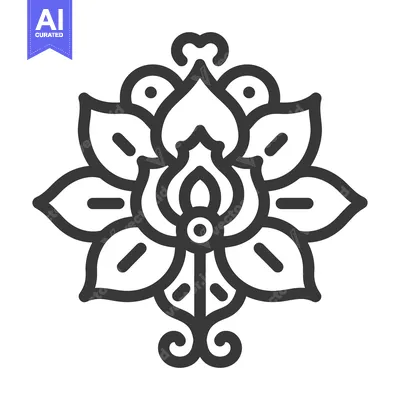 Aset premium populer: A detailed and symmetrical black and white floral decorative design