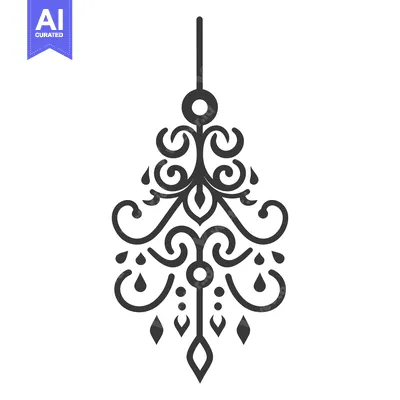 Aset desain premium: An elegant hanging black chandelier with ornate and decorative detaili