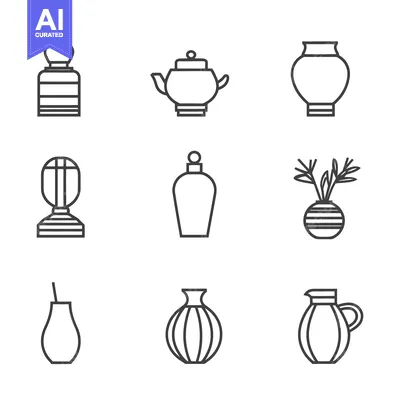Aset desain premium: Nine minimalist vessel illustrations showcasing varying shapes and fun