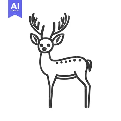 A simple black and white illustration of a deer standing