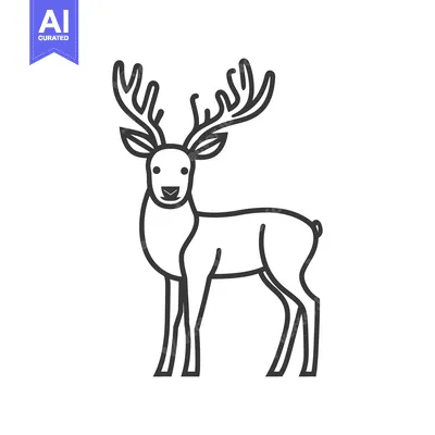 Premium design asset: A stylized black and white linear illustration of a male deer
