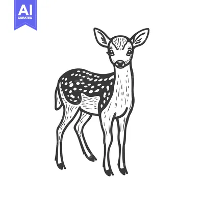 Popular premium asset: A graceful drawing depicts a young spotted deer standing upright