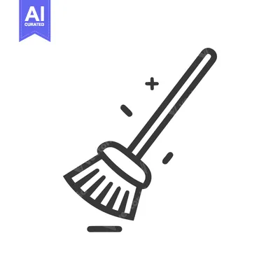 Aset desain premium: Minimalist Broom Icon: Cleaning Symbol with Sparkle Effects