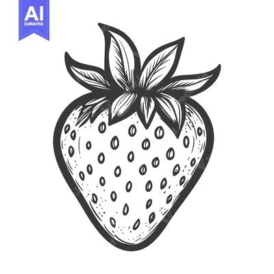 Aset premium populer: A detailed black and white ink illustration of a single strawberry