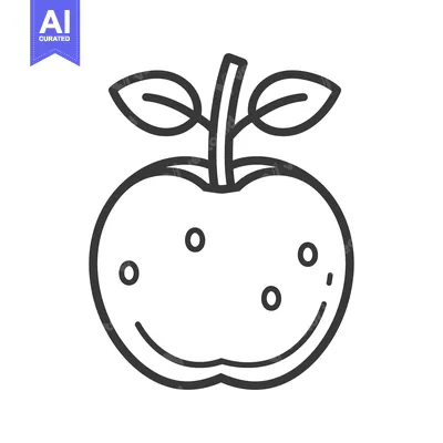 Aset premium populer: A simple illustration showing an apple fruit with leaves and stem