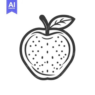 Aset desain premium: An outlined illustration of a single apple with leaf and stem