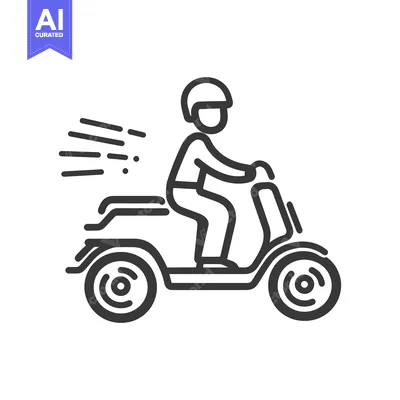 Aset premium populer: A person wearing a helmet is riding a scooter quickly