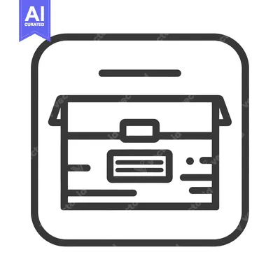 Aset premium populer: Open cardboard package icon with label placed in square frame