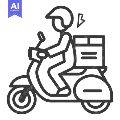 Premium design asset: A delivery person on a scooter carrying a box is shown here