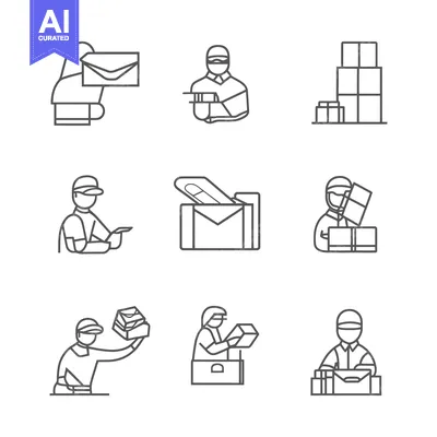 Premium design asset: Delivery Person Icons Depicting Various Delivery Tasks